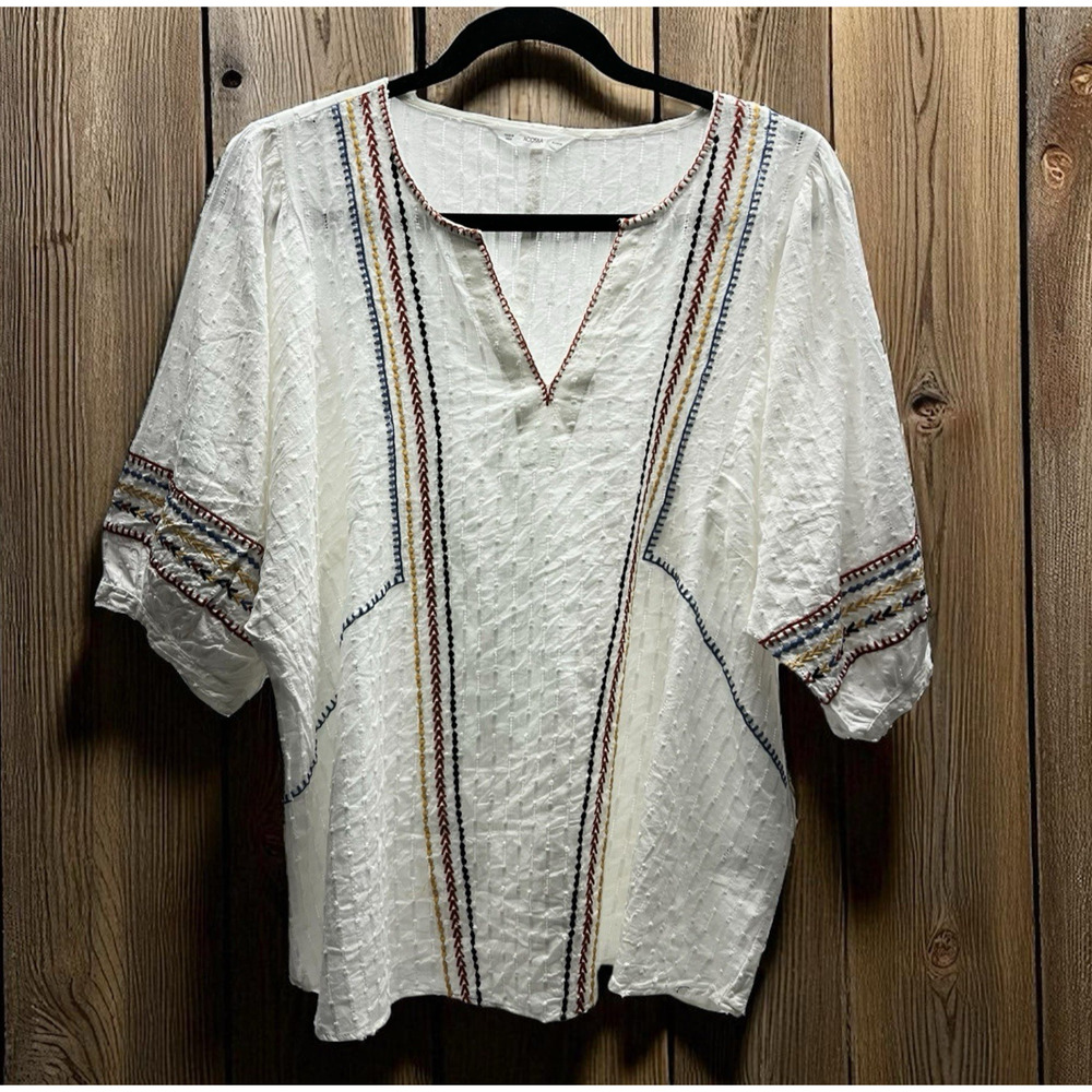 ACOS&A Boho V-Neck Blouse Women’s Size X-Large Peasant Embroidered Lacey